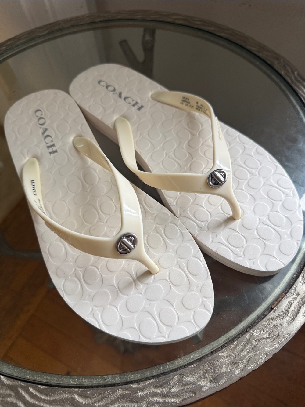Coach Ivory Logo Jelly Thong Sandals